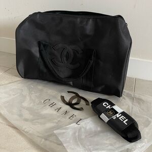 CHANEL Black Nylon CC Logo Tote/Makeup Bag
